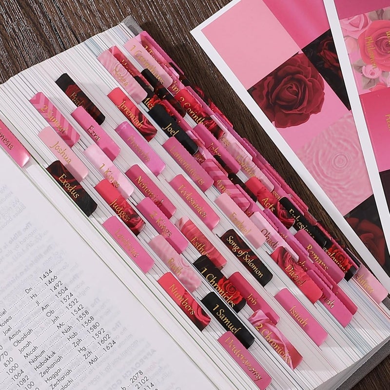thinkor Laminated & Reposition Bible Tabs, Gold Foil Pink Rose, Large Print Christian Gift for Women, Easy to Read and Apply Bible Journaling Tabs (Gold Pink Rose) - Image 3